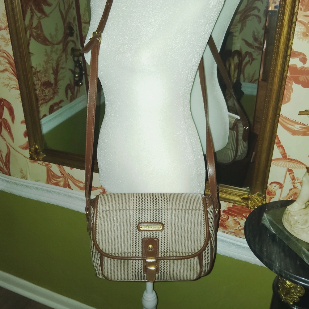 Vintage Polo Ralph Lauren Houndstooth Plaid Brown Crossbody Bag EXCELLENT